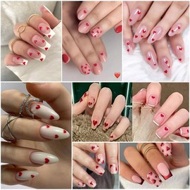 8Sheets Valentine's Day Nail Art Stickers Red Heart Nail Decals 3D Self Adhesive Valentine’s Nail Supplies Laser Metallic Red Heart Love Glitter Design for Valentine French DIY Women Girls Nail Decor
