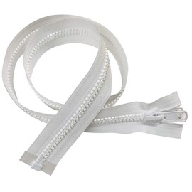 EZ-Xtend Lenzip #8 Separating Zipper - Heavy Duty Cut to Length Zipper with Double Metal Locking Zipper Pulls - Includes 2 Stainless Steel Zipper Bottom Stops (White, 60")