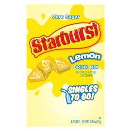 Starburst Singles To Go Powdered Drink Mix, Lemon, 3 Boxes with 6 Packets Each - 18 Total Servings, Sugar-Free Drink Powder, Just Add Water, 6 count (Pack of 3)