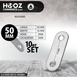 Euro Tische Flat Connector Stainless Steel Perforated Sheet 50 mm for Indoor and Outdoor Use, Wood Connector Galvanised for Hardwood Construction and Wooden Railings, Pack of 10 (1 Pack)