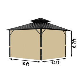 Tngan Gazebo Universal Replacement Privacy Curtain, 10'X12' Gazebo Curtains Outdoor Waterproof, 4-Panels Sidewall with Zipper for Patio, Garden and Backyard (Only Curtains, 10'X12', Khaki)