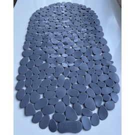 “Pebbles” Non-Slip Bathtub & Shower Mat 27”x14” Oval - Non-Toxic - Safe, Clean, Machine-Washable, Superior Grip & Drainage, Vinyl, for Smooth Floors ONLY, Opaque Gray