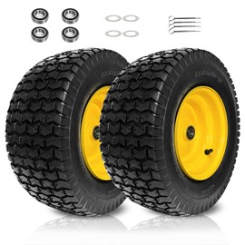 2PC Premium 16x6.50-8 Tubeless Lawn Mower Front Tire and Wheel Fit for Most John Deere & More Riding Mower, with 3" Offset Hub and 3/4" & (extra 1" Bearing), 4 Ply Tubeless, 35 Psi, 715 lbs Capacity