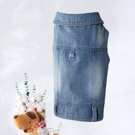 Cantuccistudio Stylish Denim Dog Jacket with Leash Ring, Compatible with Leash, Perfect for Small to Medium-Sized Dogs, Trendy Year-Round Harness Vest, Machine Washable (XX-Large)