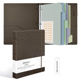 Ospelelf Vintage Hardcover 3 Ring 1 inch Leather Binder, Professional Binders Organizer Suitable for Letter Size Documents, Binder Dividers with Tabs, Light Brown