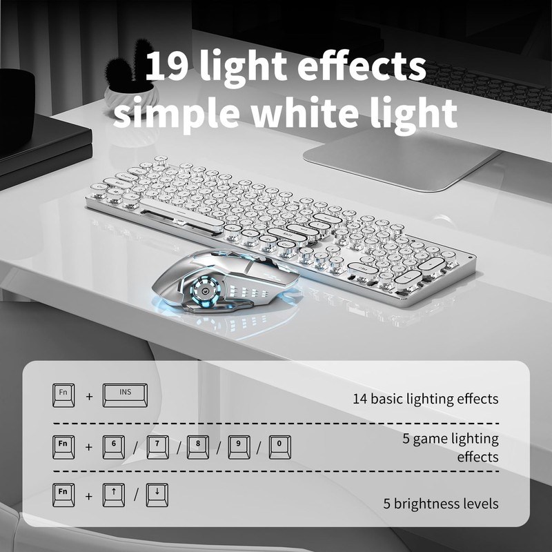 TK950 Wireless Typewriter Keyboard and Mouse Combo,104 Keys Retro Typewriter