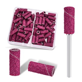 Pet Baby Small Sanding Band Nail Drill Bits, 80pcs Mini Cuticle Sanding Files With Upgrade 3.1mm Mandrel Bits, 240 Fine Grits for Natural Nail Prep Smooth Polish Cuticle, Manicure Salon Use Dark Pink