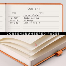 Rettacy Notebook A5 Dotted Bullet Dot Grid Journal with 320 Numbered Pages, 1 Back Pocket and High-Quality Hard Cover for Artists Writing/Drawing, 14.5 x 21 cm, Orange
