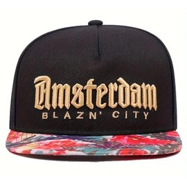 [sproutsy] Amsterdam Brothers City Snapback Cap, Men's Flat Visor Cap, gold