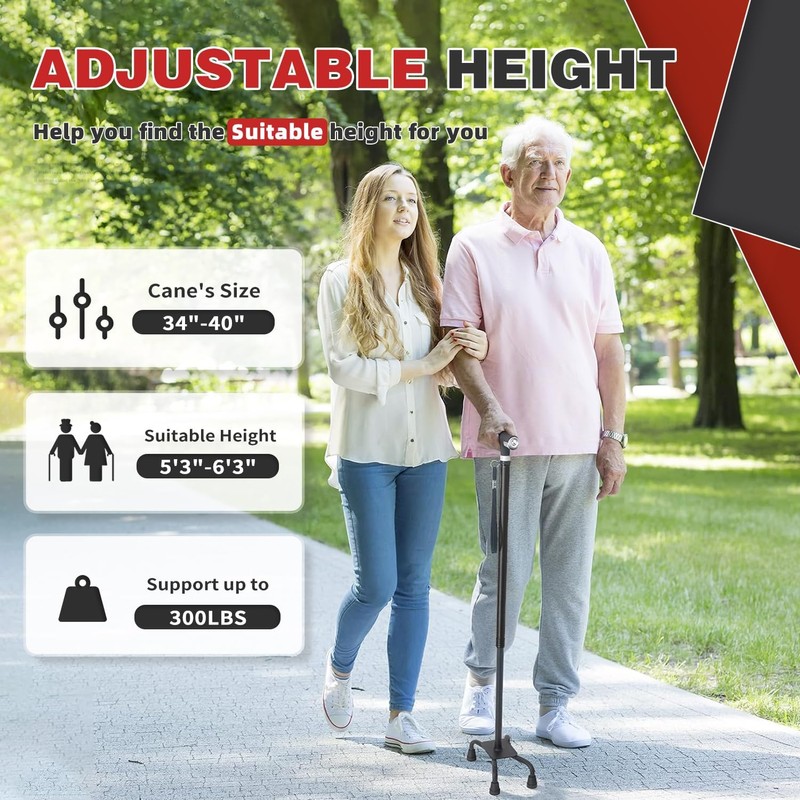 BeneCane Quad Cane Walking Cane with Two Led Lights with