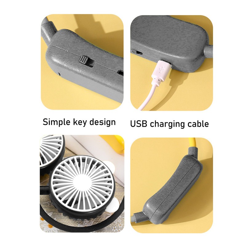 Portable Neck Fan Dual Head Bendable Wearable USB Rechargeable Hand