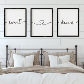 Set of 3 Sweet Dreams Sign Bedroom Wall Decor Above Wed Wall Sign Farmhouse Wall Decor for Home Bedroom And Living Room (Black, 16"x24")