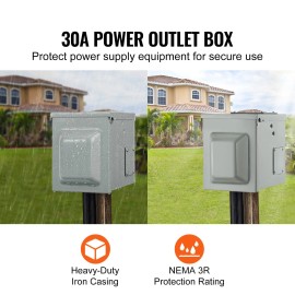 For UL Standards Tested 30 Amp RV Power Outlet Box 125/250 Volt Weatherproof Electrical Enclosed Lockable Outdoor ReceptacleElectric Current: 30A
