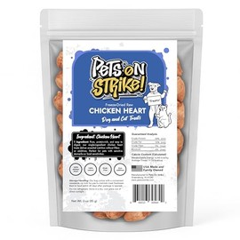 PETS ON STRIKE Freeze Dried Chicken Hearts for Dogs & Cats – Single Ingredient Dog Treats – USA Sourced & Made – High Protein, All Natural, Grain Free – Raw Freeze-Dried Training Treats (3oz)