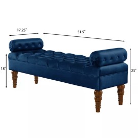 Unbranded Velvet Upholstered Bed Bench w/Tufted Button Entryway Bench for Living Room-Navy