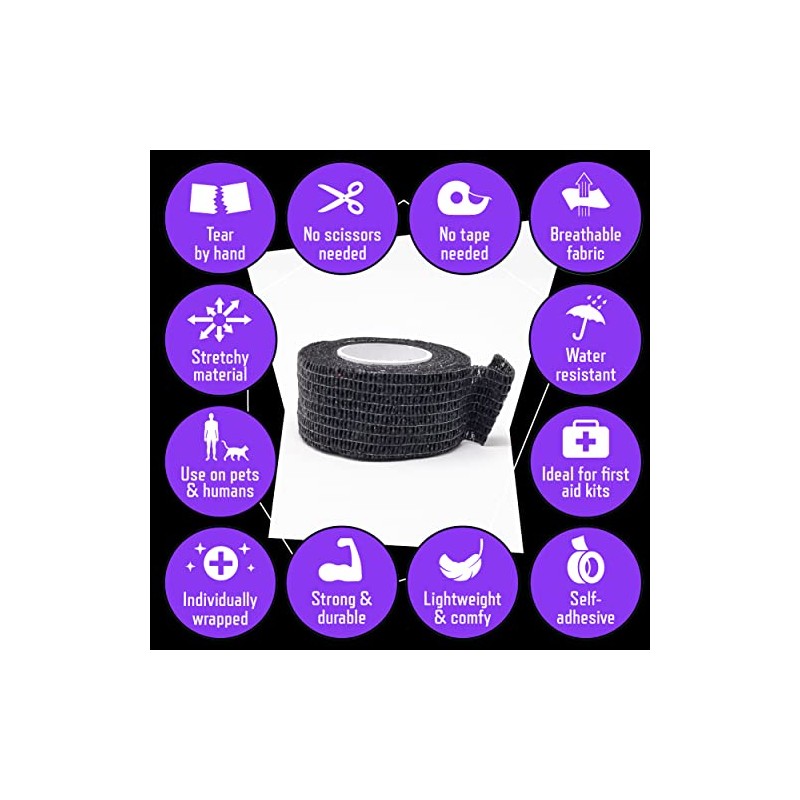 Black Self Adherent Cohesive Bandages 2.5cm x 4.5m Box of