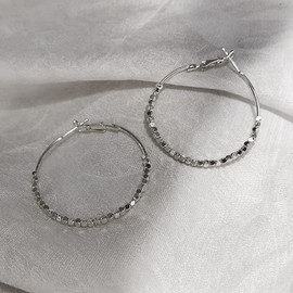 Stocking Stuffers Holiday Outfits for Women 2024 Gold Silver Hoop Earrings for Women Big Circle Dangle Drop Earrings Bead Hoop Earrings for Teen Girls Hypoallergenic Earrings Jewelry Gifts（silver）