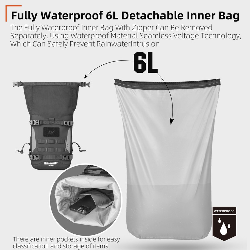 Rhinowalk Motorcycle Crash Bar Bag Waterproof Expandable Saddlebag with Secure