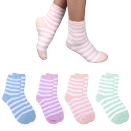 4 Pairs Aloe Socks, Aloe Infused Socks for Women, Fuzzy Moisturizing Socks, Spa Socks for Men, Lotion Socks Heel Socks for Dry Cracked Feet Women, Gel Socks Sleep Socks