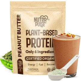 NUTRAPULSE Organic Vegan Protein Powder - Plant-Based Protein, Gluten-Free, 20g Protein Per Serving, Great for Smoothies & Shakes (1pk, 20 Servings – (Peanut Butter)