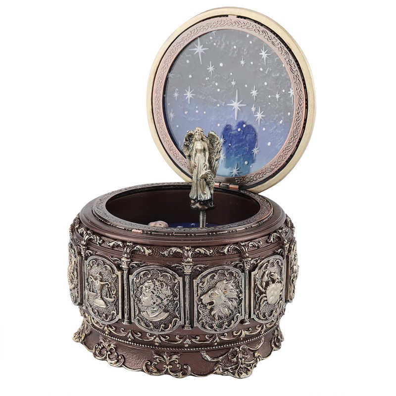 Vintage Music Box with 12 Constellations Rotating Goddess Twinkling LED