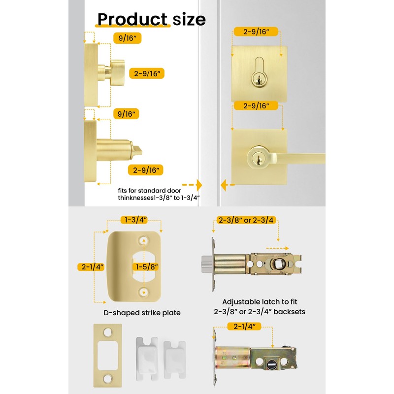 Goldenwarm Gold Exterior Door Lock Set with Deadbolt, Zinc Alloy