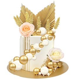 Luckeey Luckeey 30 Stück Boho Tortendeko, Kuchen Dekoration Kugel Palmblätter Kuchendekoration Tortendeko Blumen, Tortenaufsatz für Hochzeit, Geburtstag, Babyparty