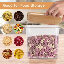 ROQILA Large Capacity Plastic Food Storage Containers with Bamboo Lid - Moisture-proof Sealing Box Jars with Wooden Lids for Kitchen Storage (128 OZ - L)