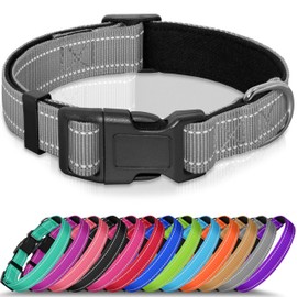 Seyezo Reflective Dog Collar, Soft Neoprene Padded Pet Collar for Small, Medium, Large Dogs, Adjustable Puppy Collars with Quick Release Buckle, Safe Breathable Nylon Dog Collars for Puppies(Gray,XS)