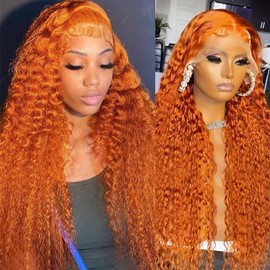 Ginger Wig Human Hair 13x6 Ginger Orange Deep Curly Lace Wig Human Hair Ginger Lace Front Wigs Human Hair 180% Density Ginger Deep Wave Frontal Wig For Black Women Pre Plucked With Baby Hair 34 Inch