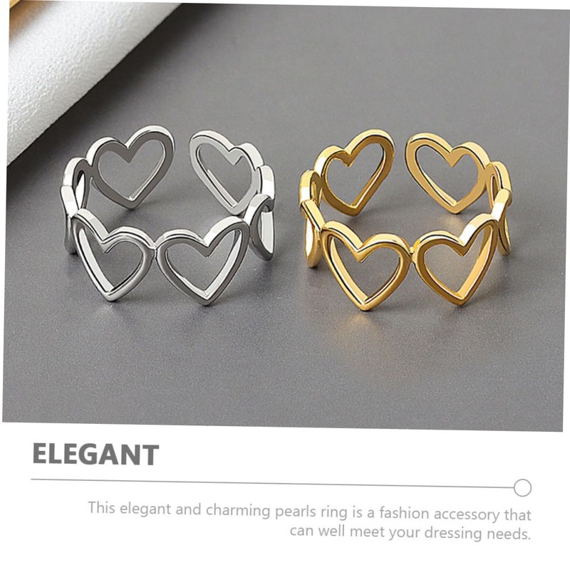 FOMIYES Versatile Aesthetic Rings 2pcs Open Heart Rings for Women