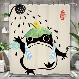 Yookeb Funny Frog Bathroom Shower Curtain 60W by 71H Inch Animal Hilarious Asian Style Traditional Japanese Cute Kids Polyester Fabric 12 Plastic Hooks Waterproof Decor