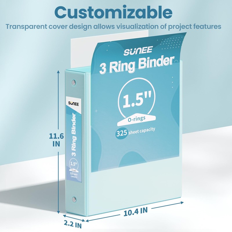 SUNEE 3 Ring Binder 1.5 Inch 2 Pack, Clear View