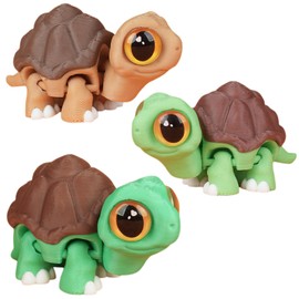 3 Pieces Mini Turtle Fridge Magnets with Articulated Movable Joints - 3D Printed Decorative Magnetic Stickers for Home, Office