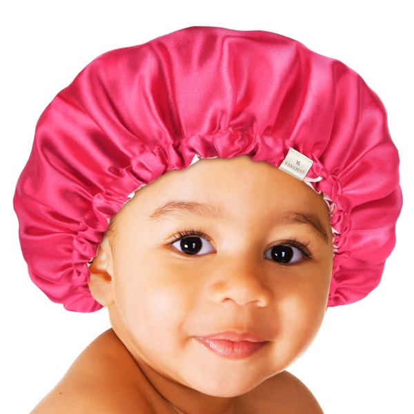 YANIBEST Baby Satin Bonnet Sleep Cap for Curly Hair - Double Layer Adjustable Silky Satin Cap for Teens Toddler Child(0-3T,Hot Pink)