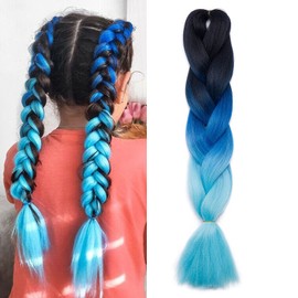 Two Tones Women 24inch Jumbo Braids Hair Afro Crochet Twist Braiding Bulk Hair Style 1 Bundle/100g Fiber Hair Extensions - Dark Black to Dark Blue to Sky Blue