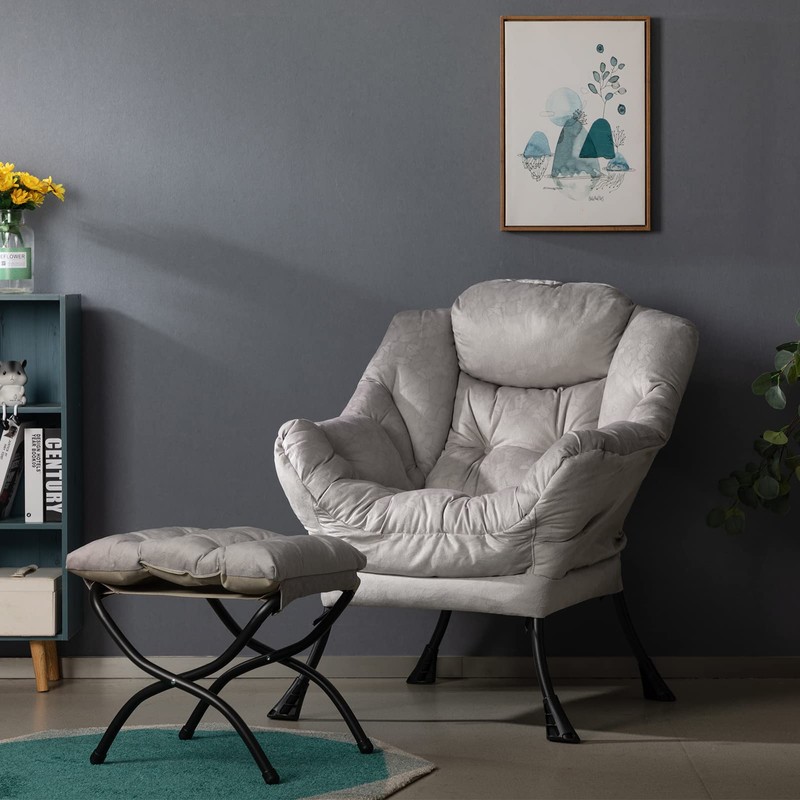 HollyHOME Fabric Lazy Chair with Foldable Ottoman, Accent Comfy Lounge