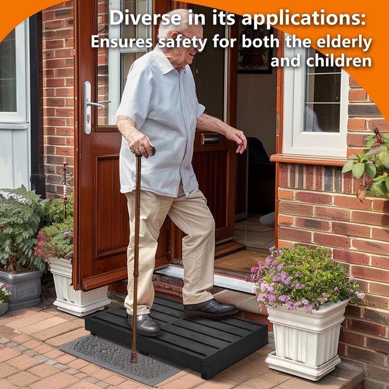 Indoor Wooden Step Stool 3.5'' Height, Outdoor Steps with Non