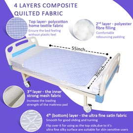 Ehucon 55" x 39" Positioning Bed Mattress Pad with Padding - Transfer Sheet for Elderly or Patient Hospital and Home Care