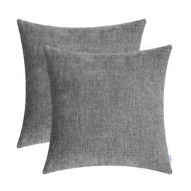 CaliTime Pack of 2 Cozy Throw Pillow Covers Cases for Couch Sofa Home Decoration Solid Dyed Soft Chenille 24 X 24 Inches Medium Grey
