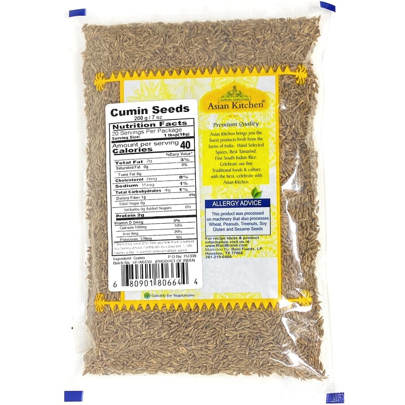Asian Kitchen Cumin Seeds Whole (Jeera) Spice 7oz (200g) ~