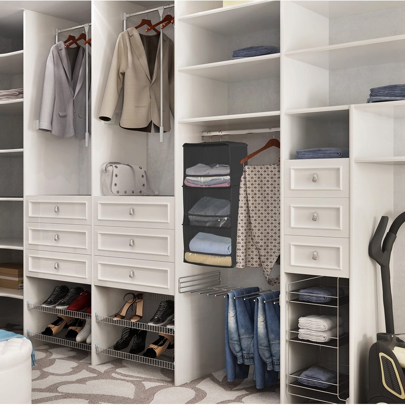 SimpleHouseware 3 Shelves Hanging Closet Organizer with Front Stopper, Dark