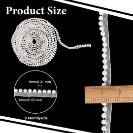 OLYCRAFT 10 Yards 14mm Beaded Pearl Trimming Lace Ribbon White Pearl Lace Trim Pearl Beaded Trim Applique Pearl Fringe for Bridal Wedding Decorations Sweing Making DIY Decoration