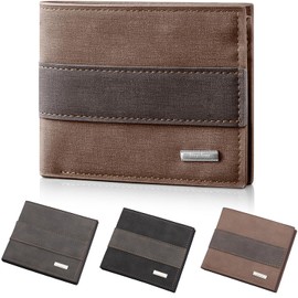 Cartera Hombre con Bloqueo RFID, Cartera de Piel para Caballero, Billetera Minimalista Plegable con 8 Bolsillos para Tarjetas de Crédito,Ventana de Identificación y Capa con Cremallera (Claro)