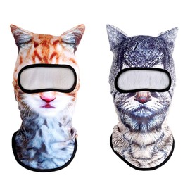 3D Cat Shiesty Ski Balaclava Face Mask with Ears - Windproof Animal Mask for Cycing, Music Festivals, Skiing, Cosplay & Social Media Content Creation | 2PCS