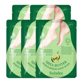 SULADEC Moisturizing Foot Mask with Shea Butter and Goat Milk, Hydrating Foot Masks for Dry Cracked Feet, Dry Skin Moisturizer for Soft and Smooth Touch Feet - Men Women - 5 Pairs