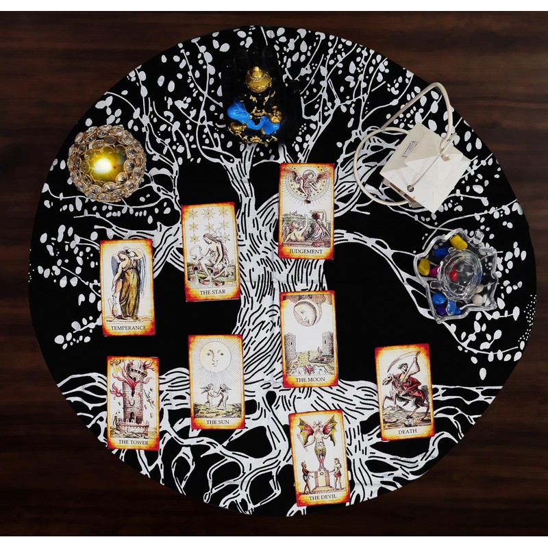 Indian Consigners Spiritual Tablecloth – White Tree of Life Cotton
