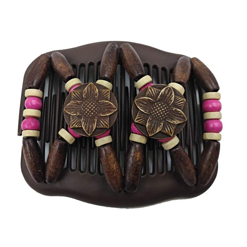 LOVEF 4 Pcs Wood Double Combs Magic Hair Clips Women