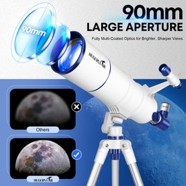 HUGERSTAR Telescope for Adults High Powered, 90mm Aperture 550mm Portable Refractor Telescope for Kids & Astronomy Beginners, Professional Telescopes with Tripod, Phone Adapter, Moon Filter, Carry Bag