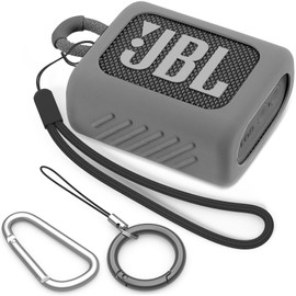 BEAUDOM Silicone Case Compatible with JBL GO 3 Portable Bluetooth Speaker Scratch-Resistant Carrying Case with Carabiner and Lanyard (Grey)